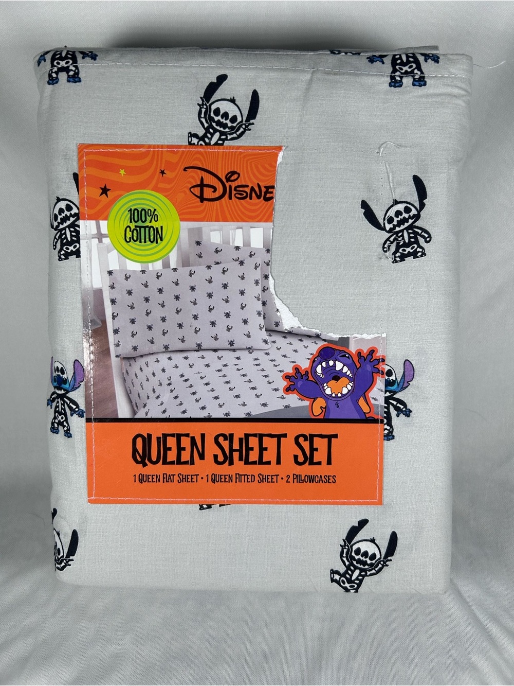 NEW Disney Halloween Stitch Queen Sheet Set - 100% cotton